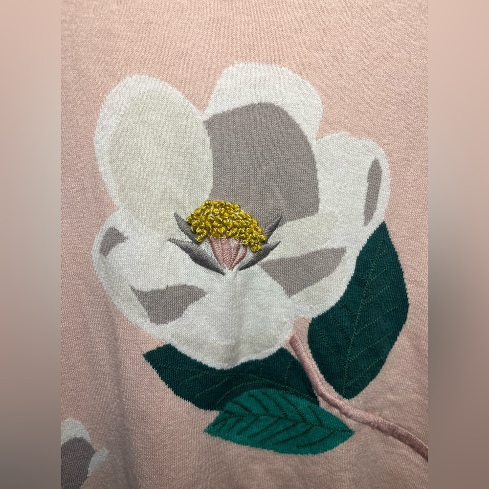 Kate Spade Cameo Pink Embroidered Floral Cotton/Cashmere Sweater, Size Small - Picture 6 of 11
